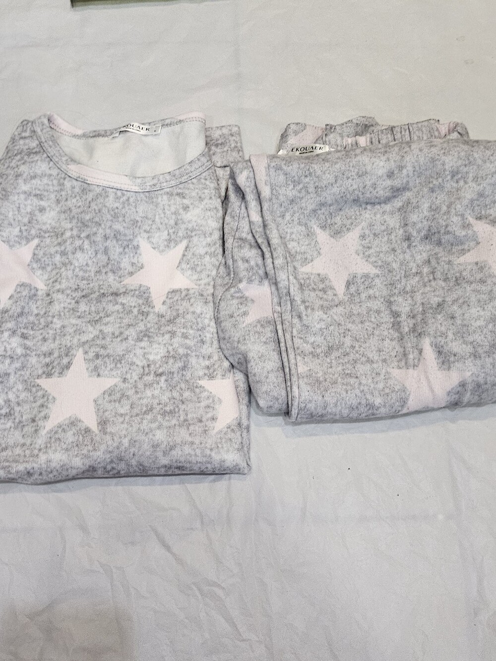 Ekouaer Women Small Pajama Set Gray Pink Star Joggers 2 Pockets